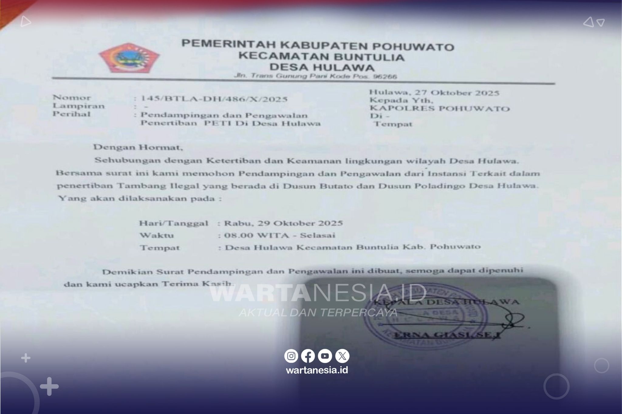 Surat Pemdes Hulawa ke Polres Pohuwato Surat Pemdes Hulawa ke Polres Pohuwato