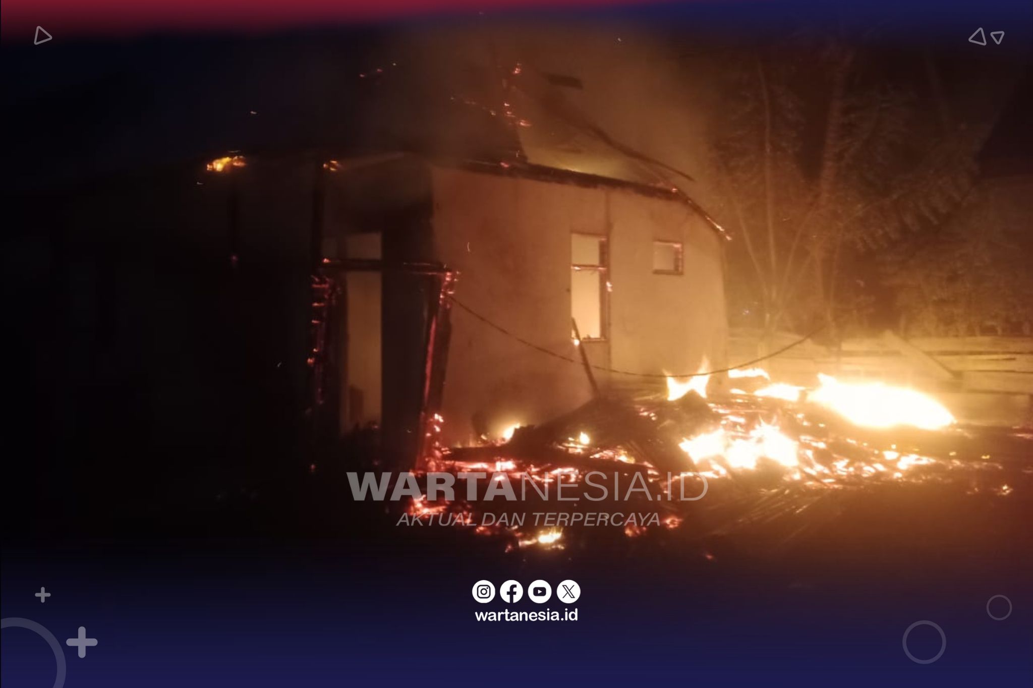 Kondisi Rumah Dinas MA Alkhairaat Popayato Barat usai terbakar pada Senin (12/1/2026) malam.