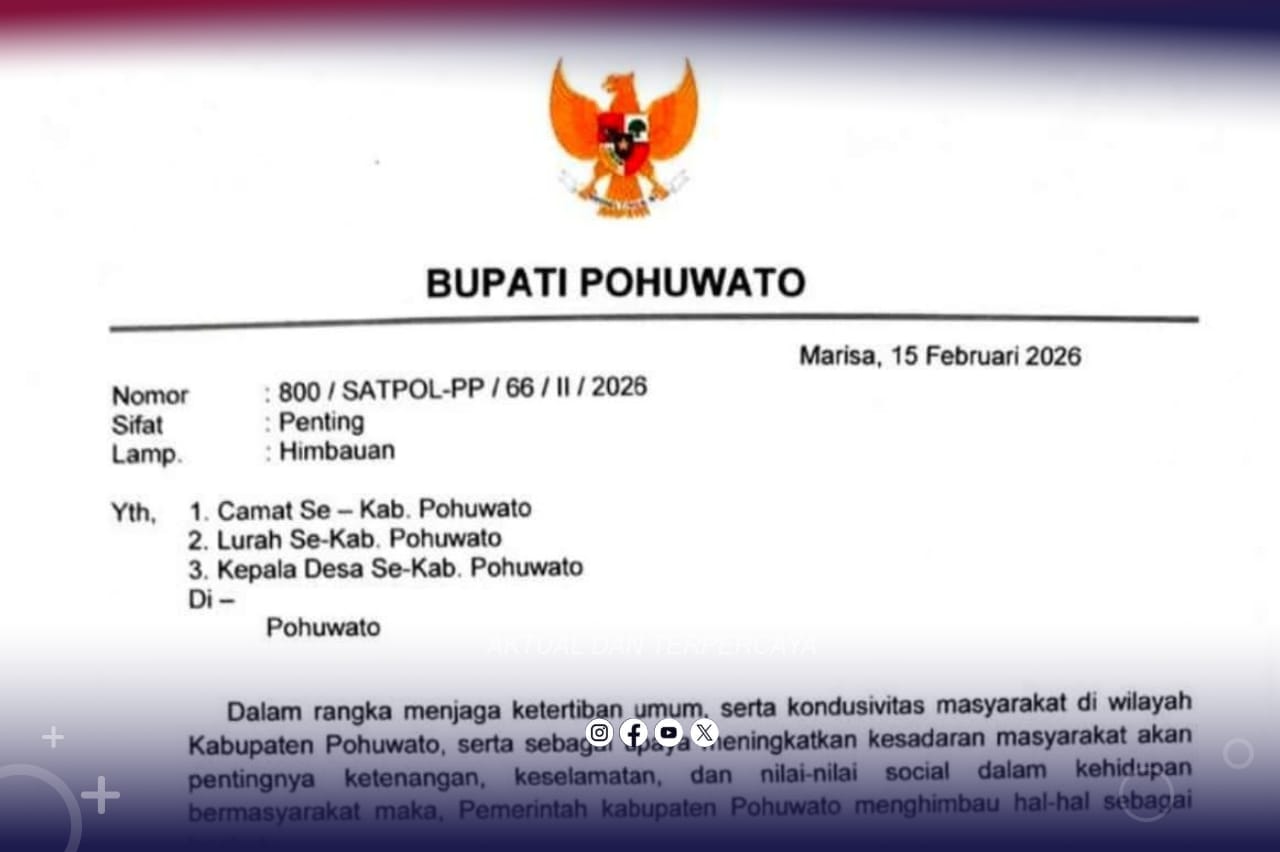 Surat imbauan Buapti Pohuwato, terkait tempat hiburan dan warung makan, selama Ramadhan 1447 hijriah.