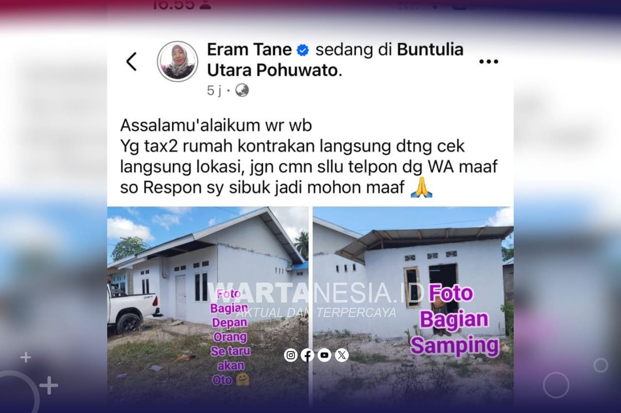 Tangkapan layar postingan Facebook menawarkan kontrak rumah bantuan swadaya. (Facebook/Eram Tane)