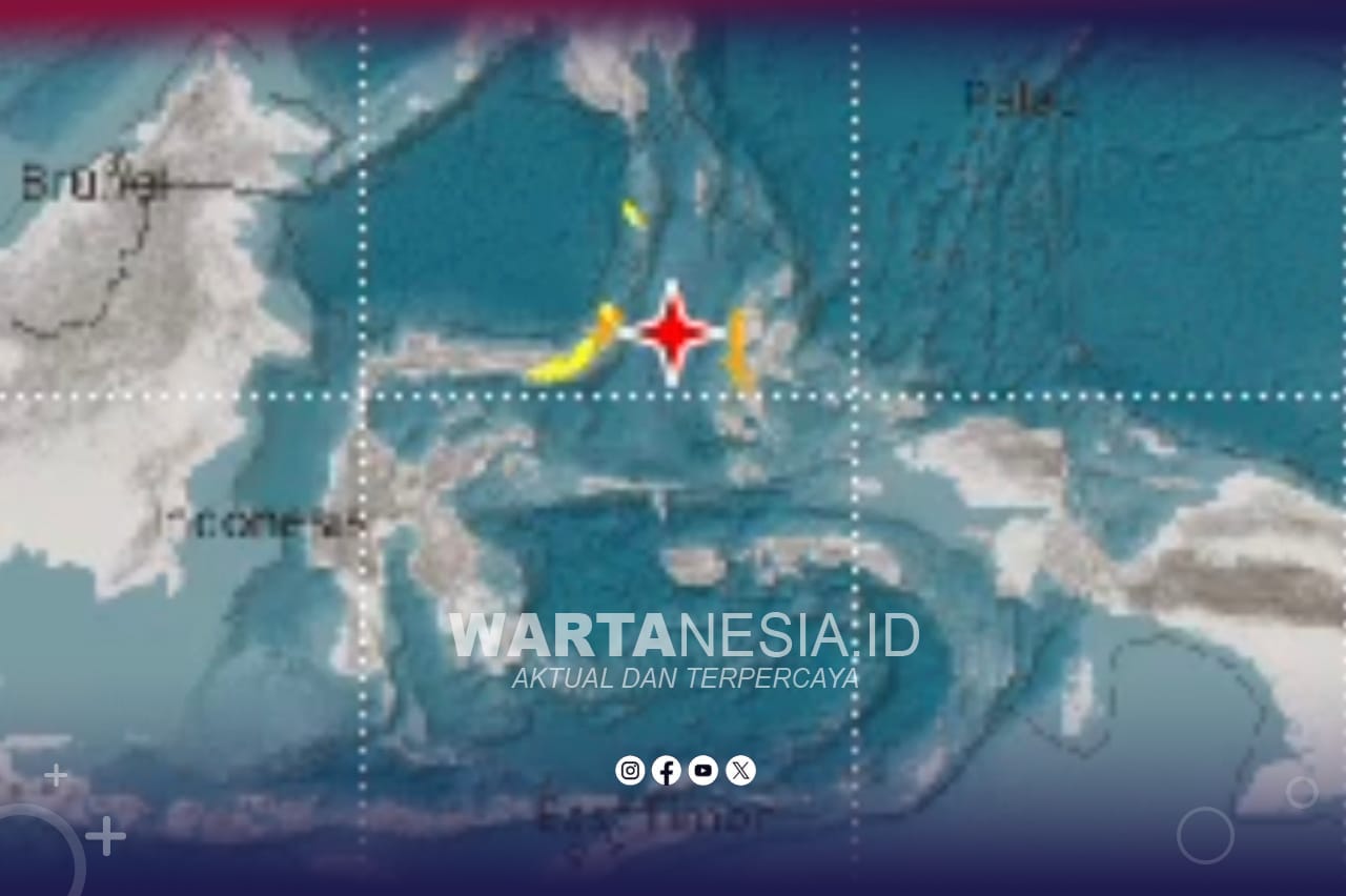 Pemutakhiran,Peringatan Dini Tsunami di MALUT,SULUT, Gempa Mag:7.6, 02-Apr-26 05:48:16WIB, Lok:1.25LU,126.27BT,Kdlmn:62Km::BMKG