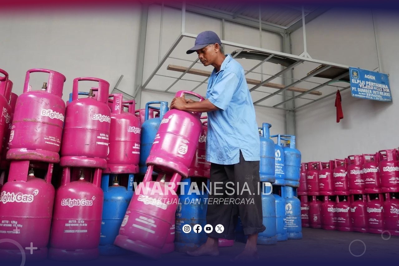 Pekerja menata tabung liquified petroleum gas (LPG) disalah satu agen gas non subsidi kawasan Petojo, Gambir, Jakarta Pusat, Selasa, 28 Desember 2021. Foto: Ismail Pohan/TrenAsia