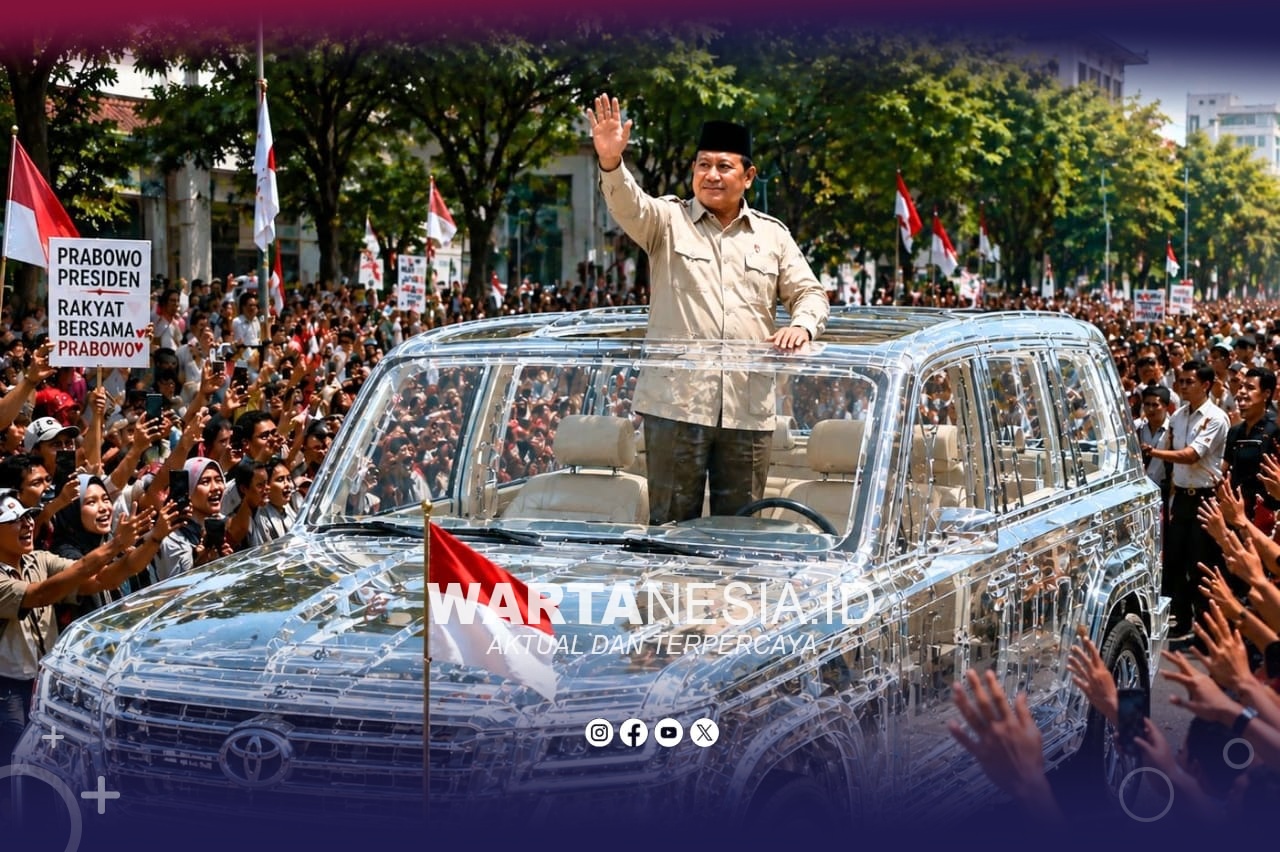 Presiden RI, Prabowo Subianto naik mobil bermodel kaca transparan. (Ilustrasi)
