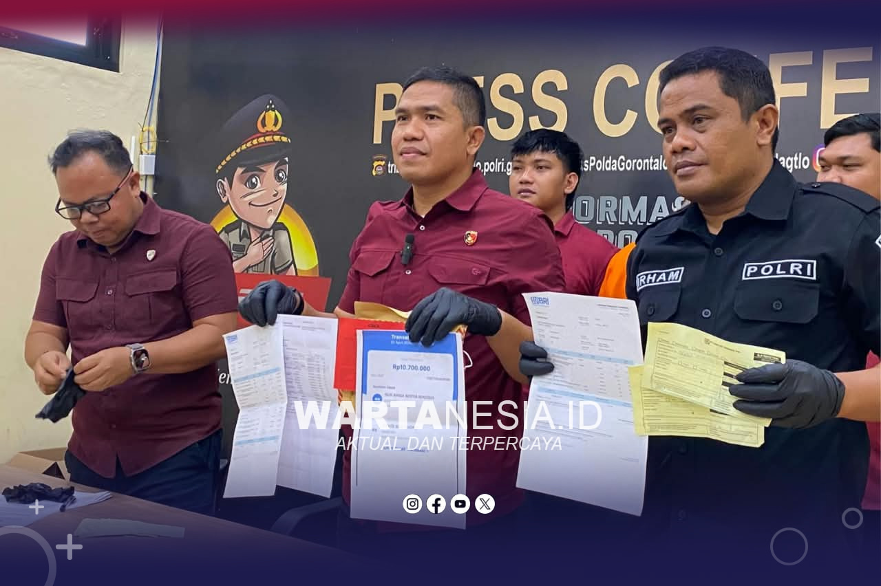 Dirkrimsus Polda Gorontalo, Kombes Pol.Maruly Pardede saat menggelar Konfrensi Pers.(Foto/Jie) ‎