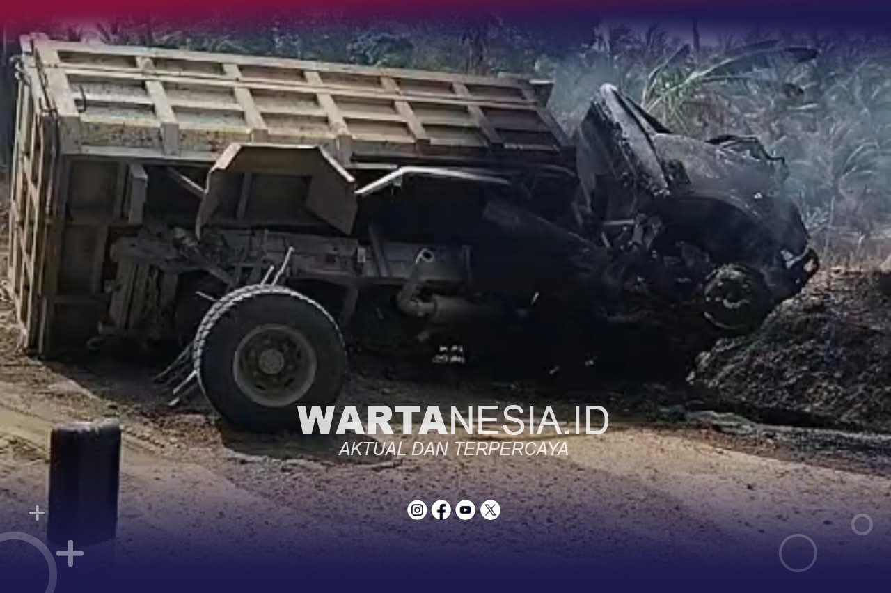 Mobil Dump Truck putih alami kecelakaan dan terbakar di Taluditi, Pohuwato. (Istimewa)