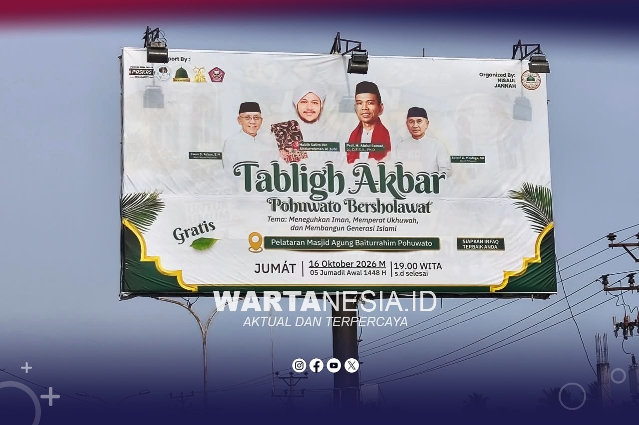 Baliho jadwal kedatangan UAS di Pohuwato. (Istimewa) Baliho jadwal kedatangan UAS di Pohuwato. (Istimewa)
